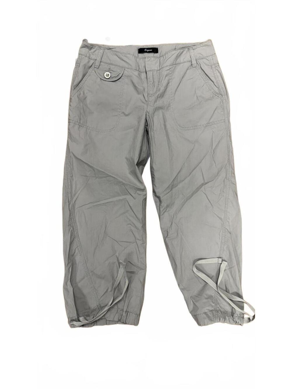 NWOT Express Women’s Gray Capri Cargo Pants Lightweight Drawstring Hem Casual